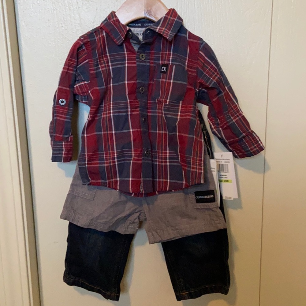 Calvin Klein 3 Piece Dress Shirt, Shorts & Jeans Set